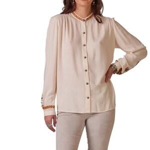 Double D Ranch Las Cruces Blouse XS Ivory Embroidered Concho Button Western Top